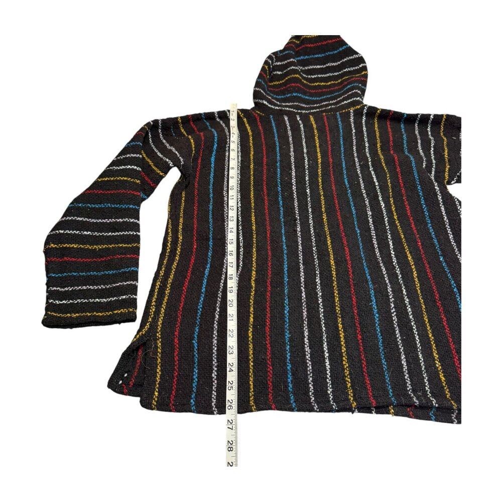 Artesania Tlaxcaltecas Mexican Blanket Hoodie Men's Large Black Striped Acrylic - Picture 5 of 6